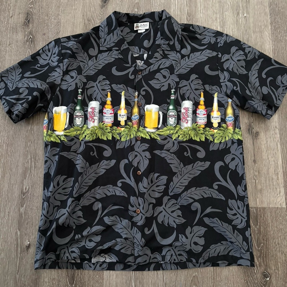 Aloha Republic‎ XL Hawaiian Shirt Beer Camp USA Cotton Tropical Fun Button Down